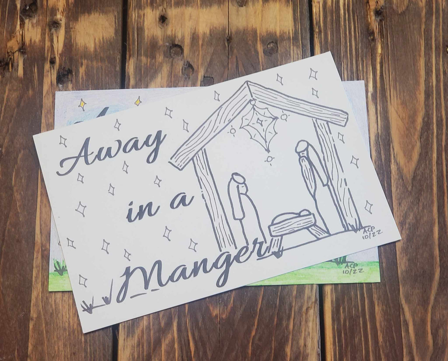 Color-Me Postcard – Away in a Manger | DIY Nativity Christmas Coloring Card