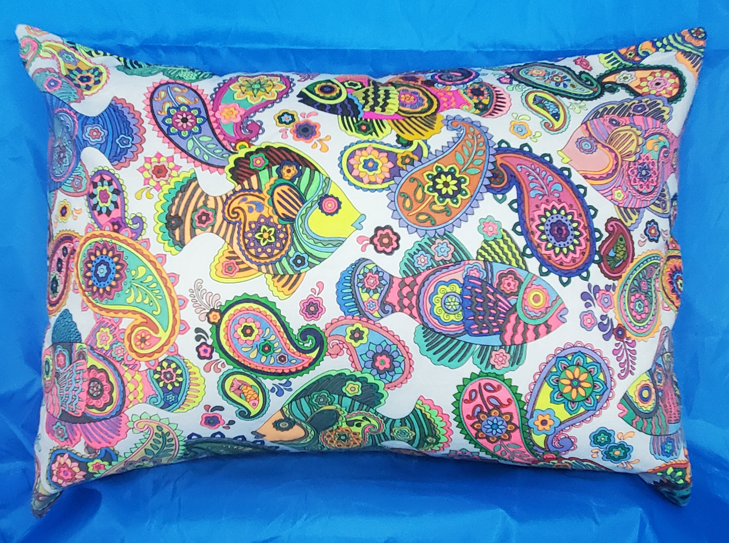 Fish Paisley Color-Me Pillow Sham, Cerulean Backing