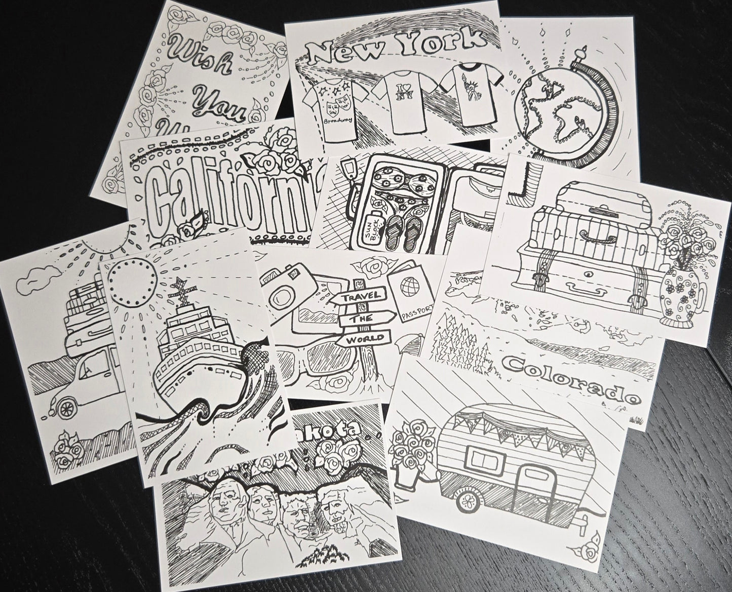 Travel Time Color-Me Postcard Deck- by Colorpockit- Limited Edition | DIY Coloring Card