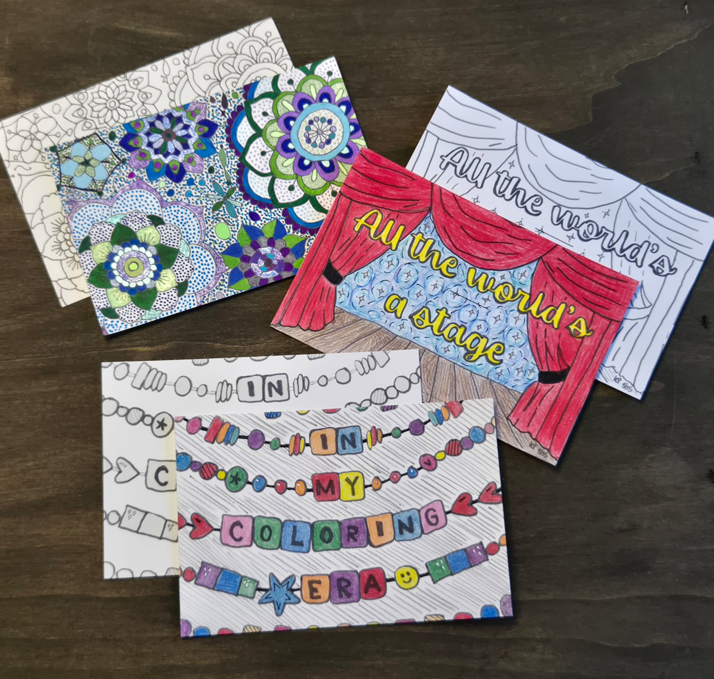 Color-Me Postcard – Showgirl Bundle- 6 postcards- DIY Coloring Cards