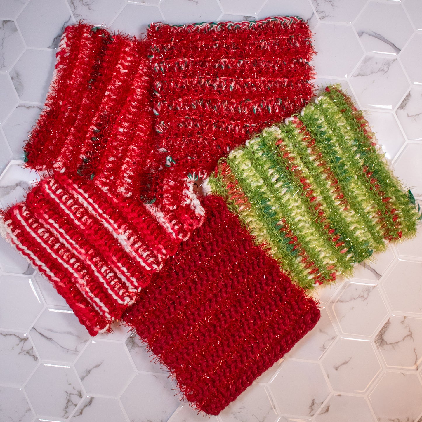 5-Pack Reversible ScrubCloth Set – Handmade Dual-Texture Cleaning Cloths (Cotton & Polyester)