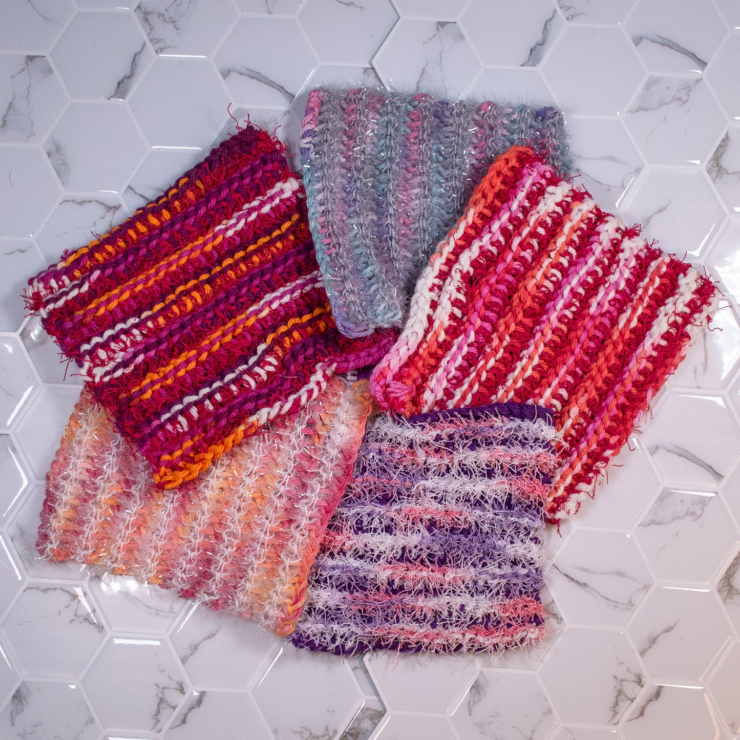 5-Pack Reversible ScrubCloth Set – Handmade Dual-Texture Cleaning Cloths (Cotton & Polyester)