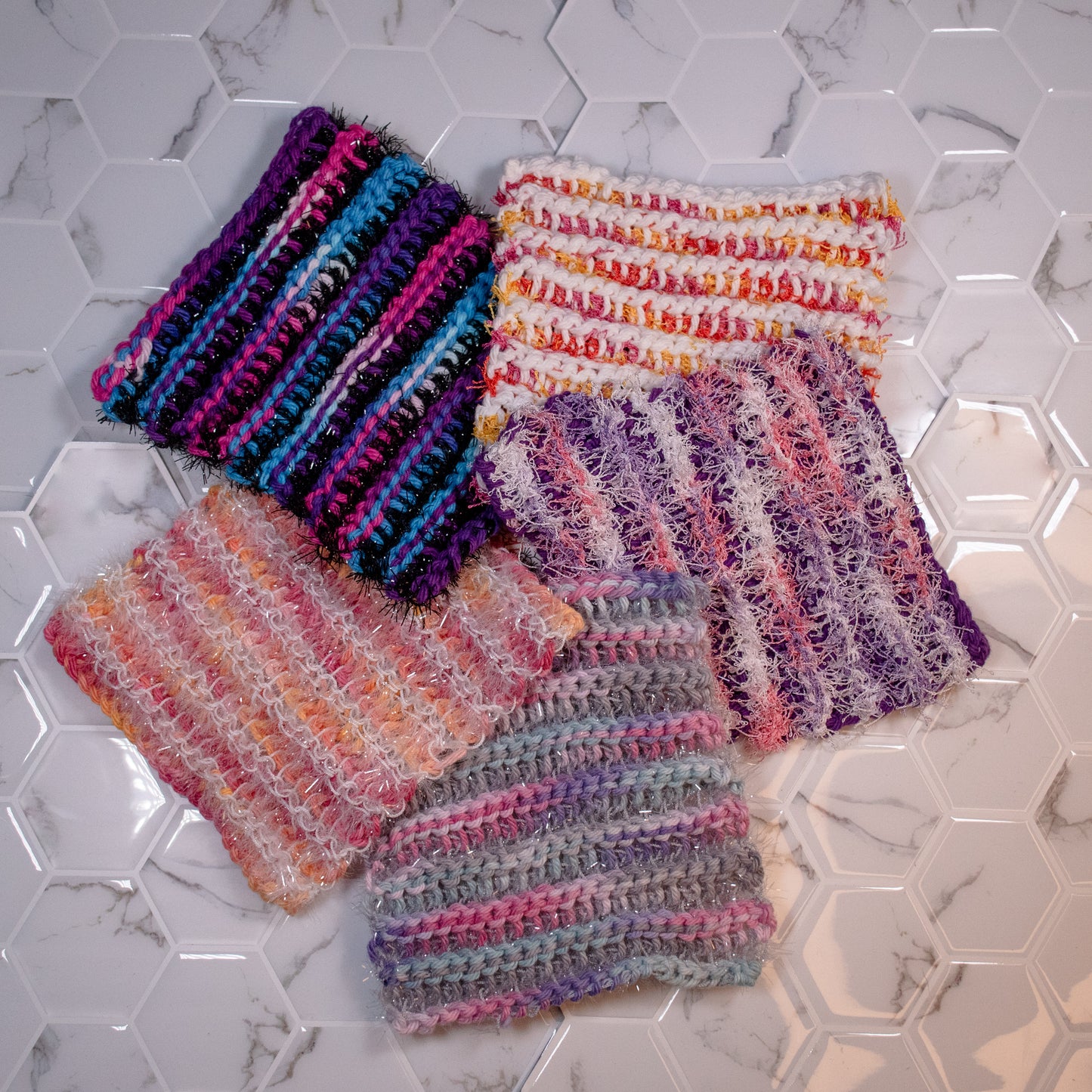 5-Pack Reversible ScrubCloth Set – Handmade Dual-Texture Cleaning Cloths (Cotton & Polyester)