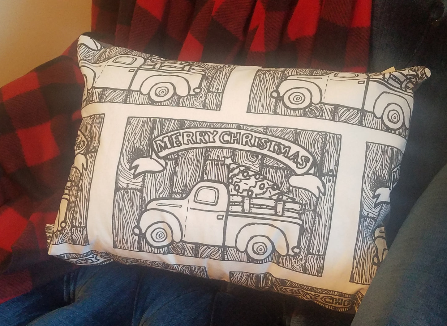 Christmas Truck Color-Me Pillow Sham, Red Backing