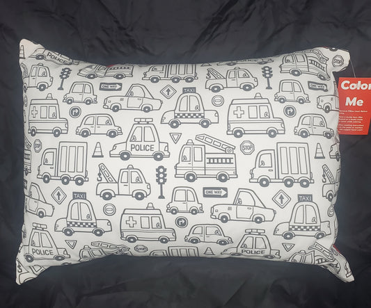 Trucks Color-Me Pillow Sham, Red Backing