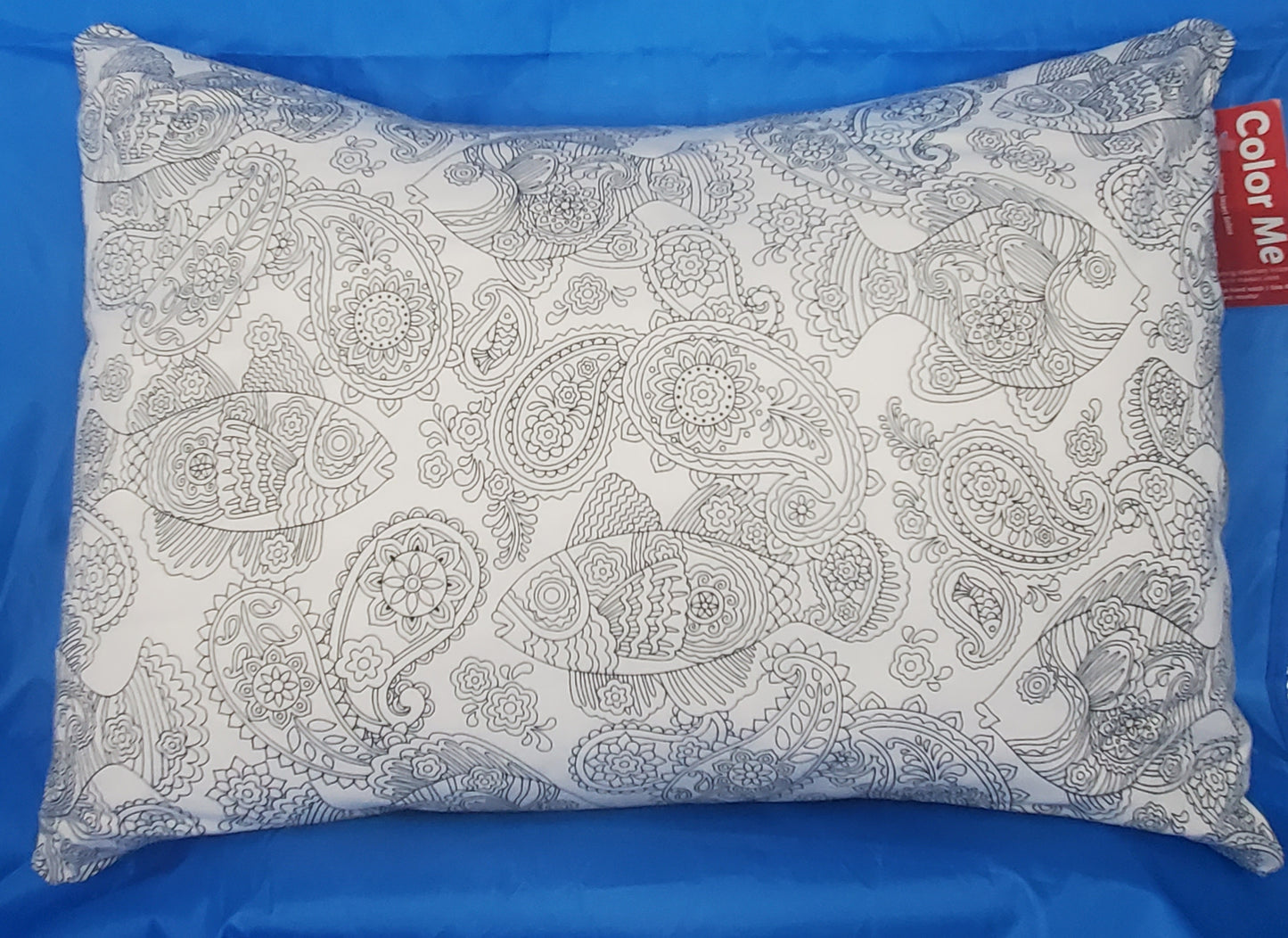 Fish Paisley Color-Me Pillow Sham, Cerulean Backing